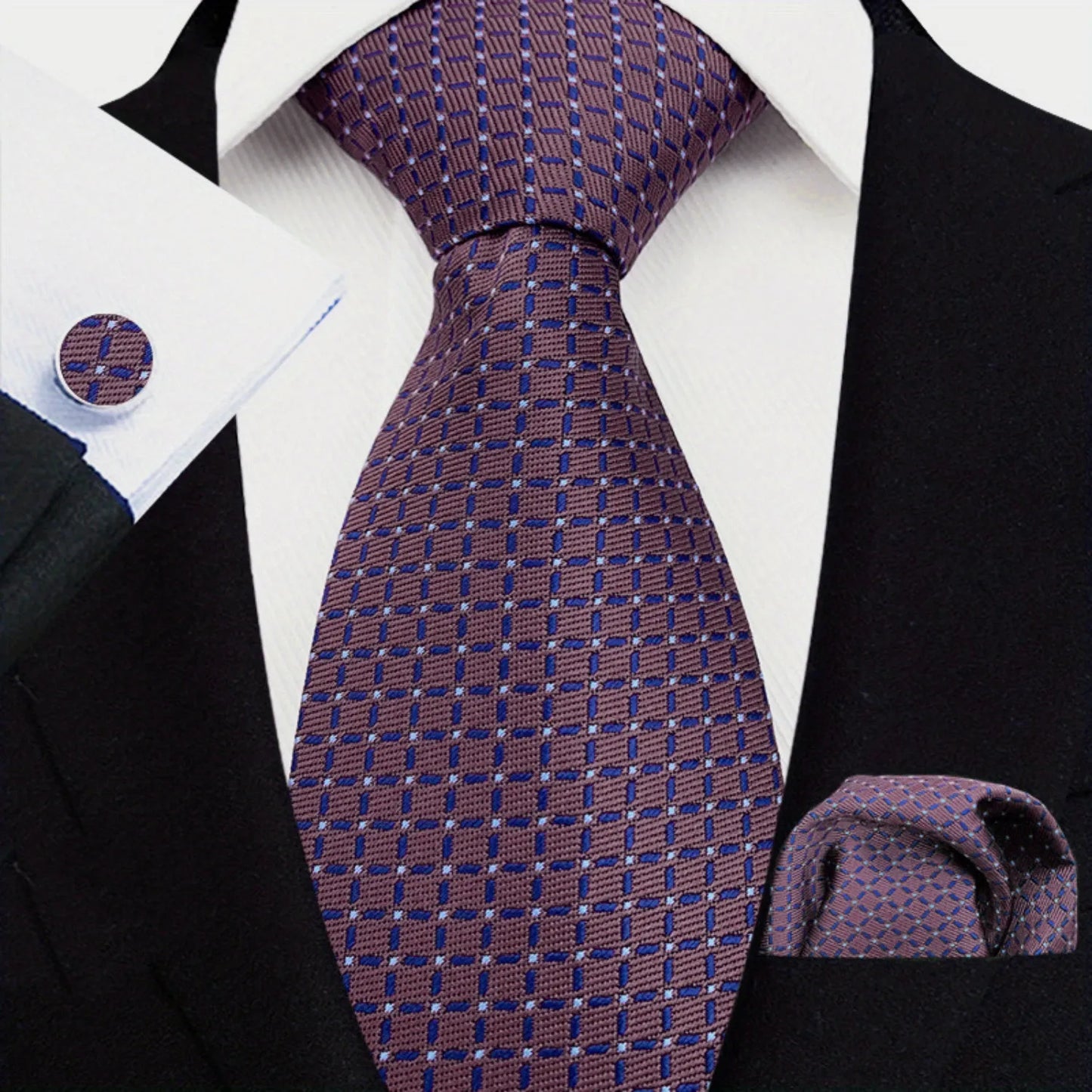 Men's Necktie Purple Geometric Jacquard Tie Set For Events