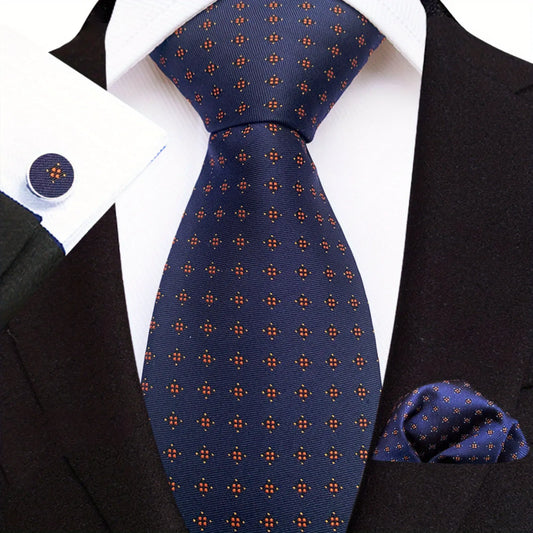 Men's Necktie Gentleman Blue Motifs Jacquard Tie Set For Interviews