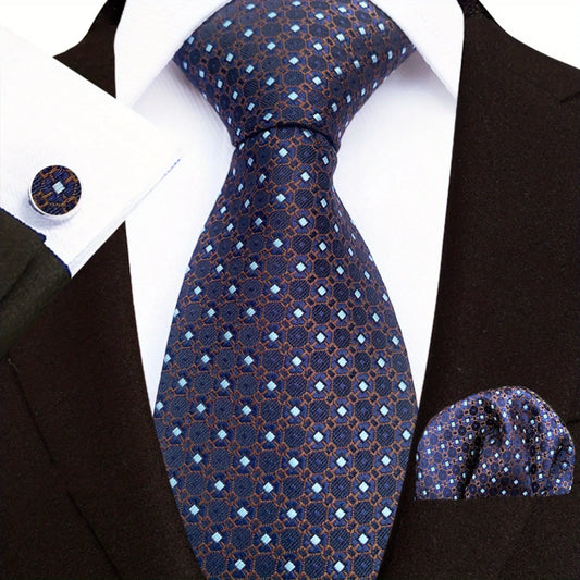 Men's Necktie Jacquard Blue Geometric Tie Set For Proposing