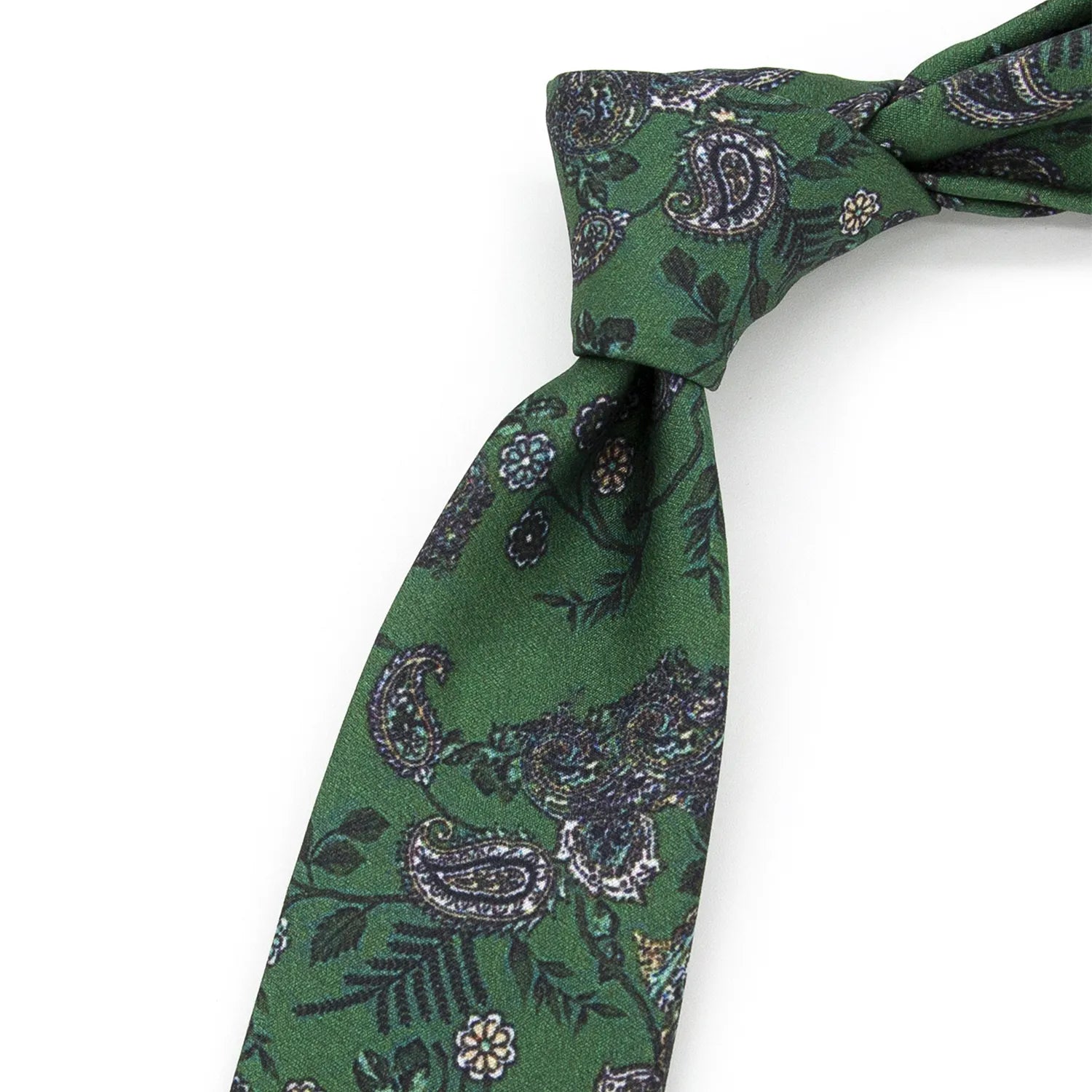 A dark blue men's necktie from XueDouLing Tie showcasing its precise geometric pattern in light blue and white, tied in a four-in-hand knot on a crisp white button-down shirt under a dark suit jacket, ideal for business and formal occasions.