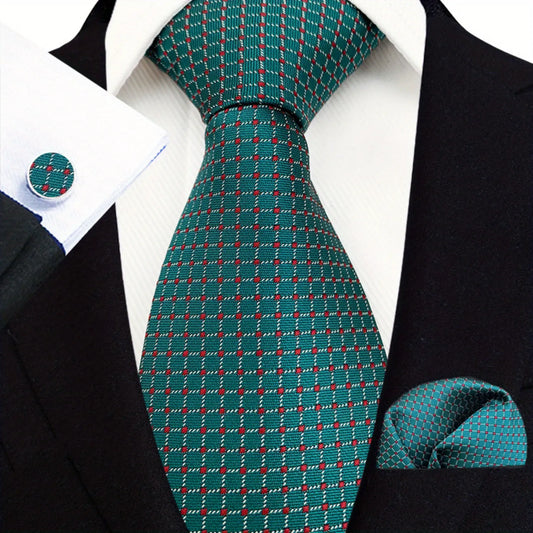 Men's Necktie Smart Casual Jacquard Green Floral Tie Set