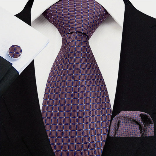 Men's Necktie Purple Geometric Jacquard Tie Set For Events