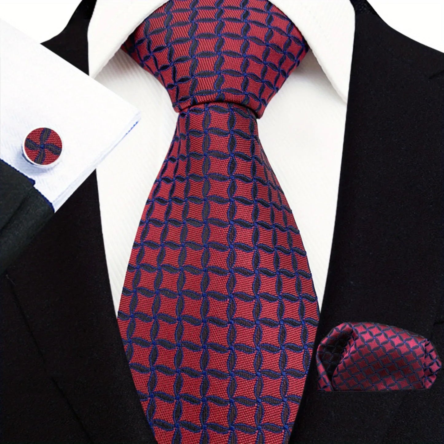Men's Jacquard Necktie Bridegroom Wedding Red Paisley Tie Set