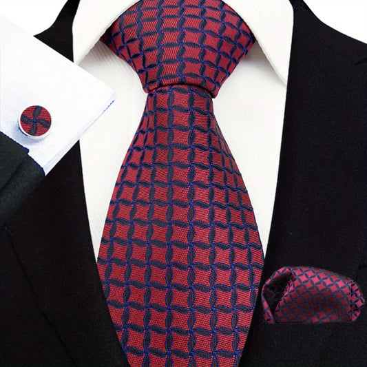 Men's Jacquard Necktie Bridegroom Wedding Red Paisley Tie Set