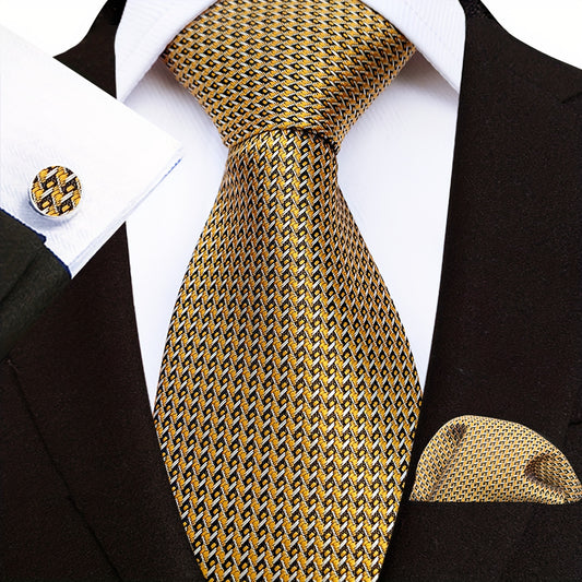 Men's Necktie Gold Geometric Diamond Silk Set