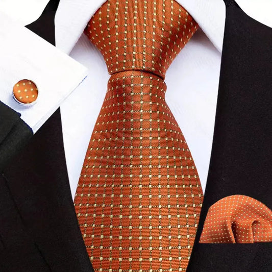 Men's Necktie Holiday Party Orange Dots Jacquard Tie Set